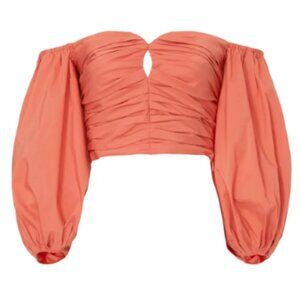 Tanya Taylor “Holly” Top – Parachute Sleeve Corset, Size 6 (Coral)